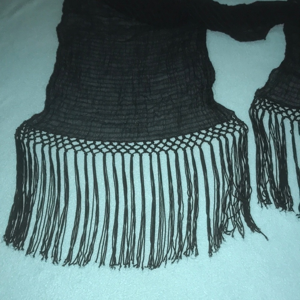 TASSEL scarf long black semi sheer stretchy thin stripes size OSFA